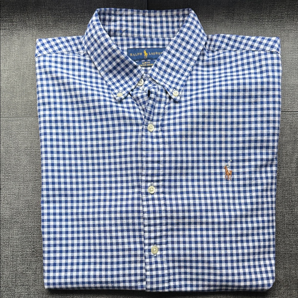 Ralph Lauren Men's Blue and White Gingham Shirt - XL